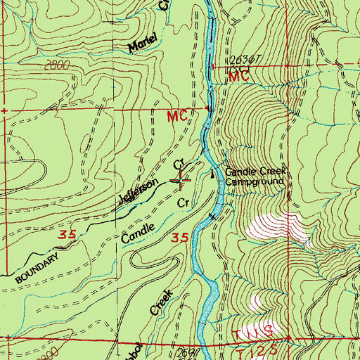Topographic Map of Candle Creek Recreation Site, OR