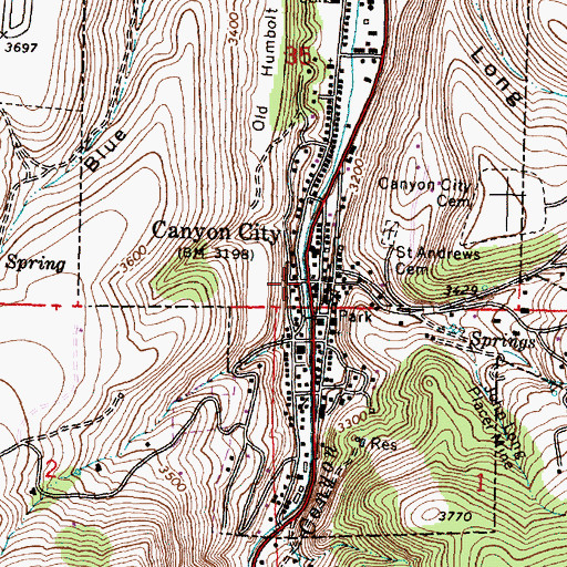 Topographic Map of Canyon City, OR