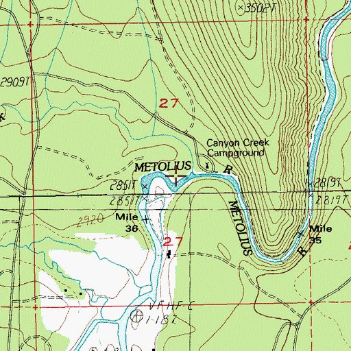 Topographic Map of Canyon Creek, OR