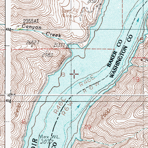 Topographic Map of Canyon Creek, OR