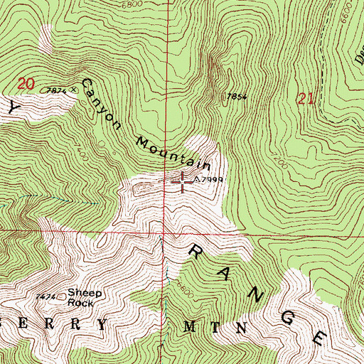 Topographic Map of Canyon Mountain, OR