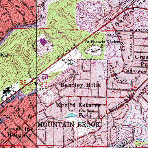Topographic Map of Bentley Hills, AL