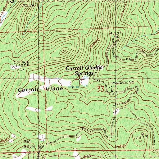 Topographic Map of Carroll Glade Springs, OR