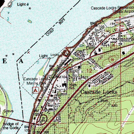 Topographic Map of Cascade Locks, OR