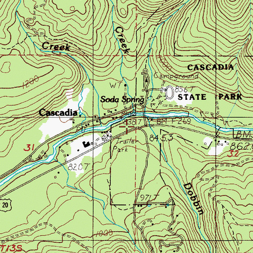 Topographic Map of Cascadia, OR