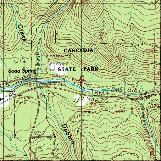 Topographic Map of Cascadia State Park, OR