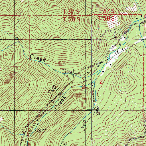 Topographic Map of Case Creek, OR