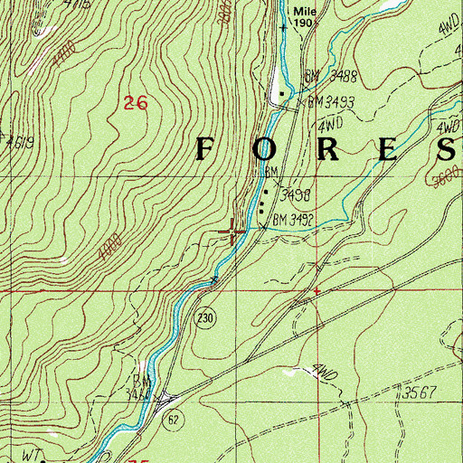 Topographic Map of Castle Creek, OR