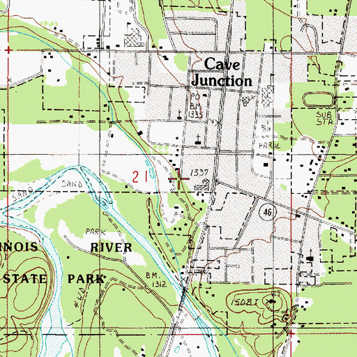 Topographic Map of Cave Junction, OR