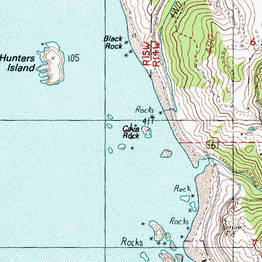 Topographic Map of Cave Rock, OR