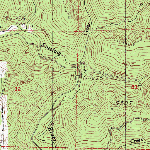 Topographic Map of Cedar Creek, OR