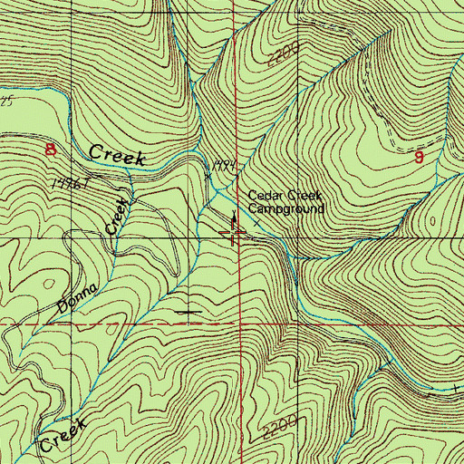 Topographic Map of Cedar Creek Recreation Site, OR