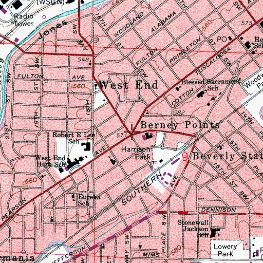 Topographic Map of Berney Points, AL