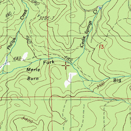 Topographic Map of Cedar Springs Creek, OR