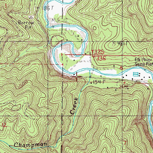 Topographic Map of Champman Creek, OR