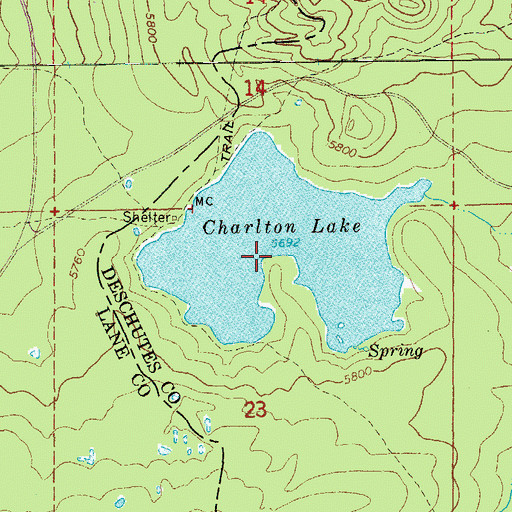 Topographic Map of Charlton Lake, OR