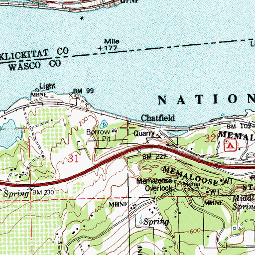 Topographic Map of Chatfield (historical), OR