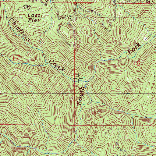 Topographic Map of Chieftain Creek, OR