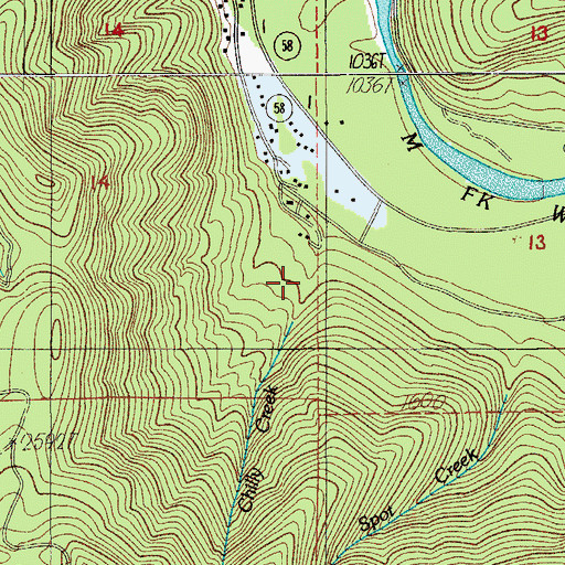 Topographic Map of Chilly Creek, OR