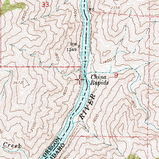 Topographic Map of China Rapids, ID
