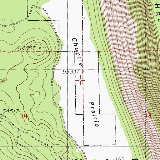 Topographic Map of Choptie Prairie, OR