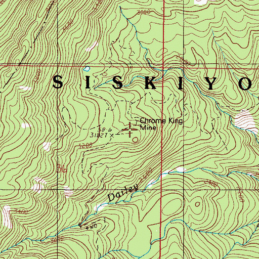 Topographic Map of Chrome King Mine, OR
