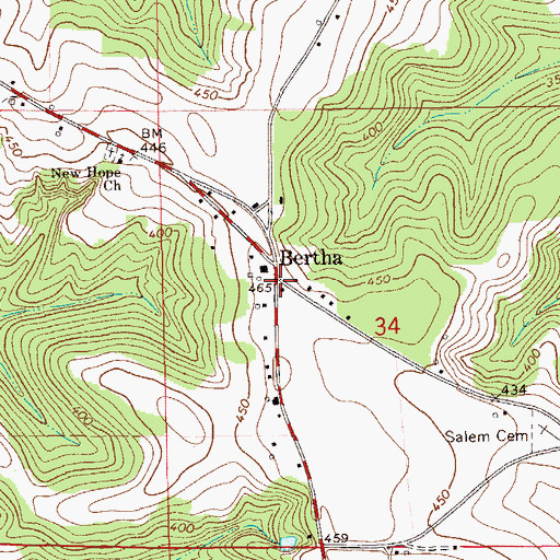 Topographic Map of Bertha, AL