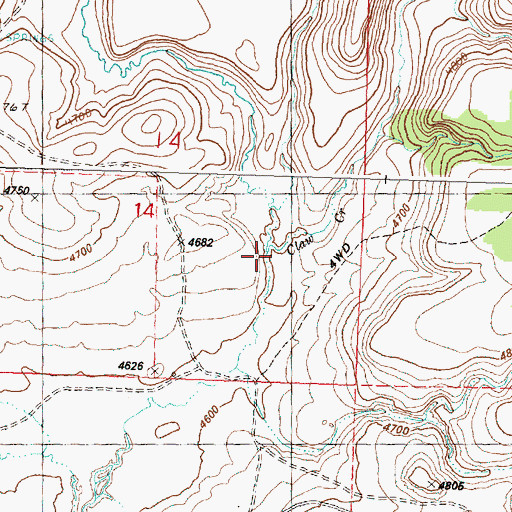 Topographic Map of Claw Creek, OR