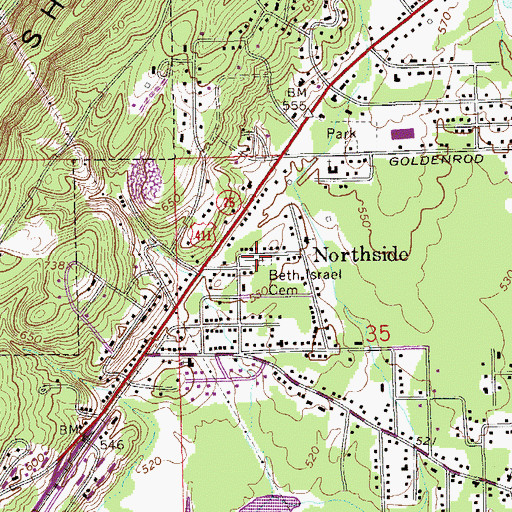 Topographic Map of Beth Israel Cemetery, AL