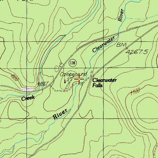 Topographic Map of Clearwater Falls, OR