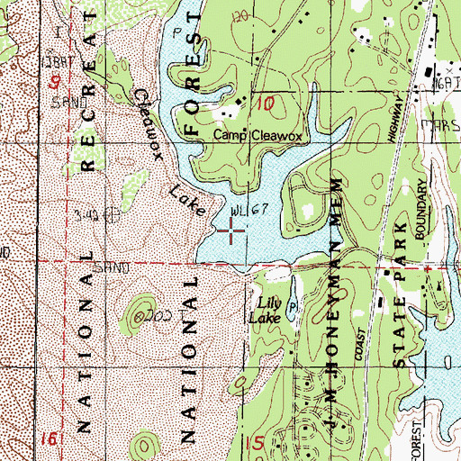 Topographic Map of Cleawox Lake, OR