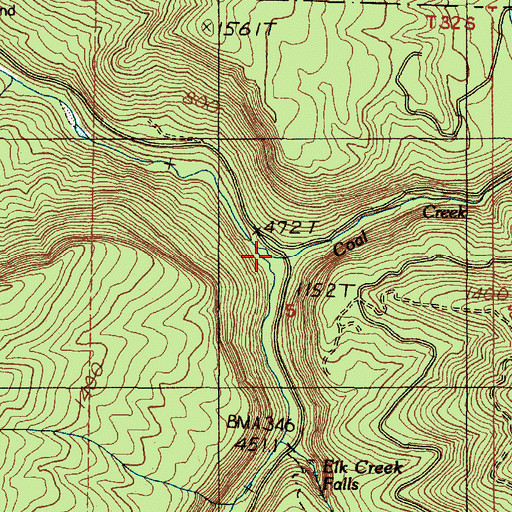 Topographic Map of Coal Creek, OR