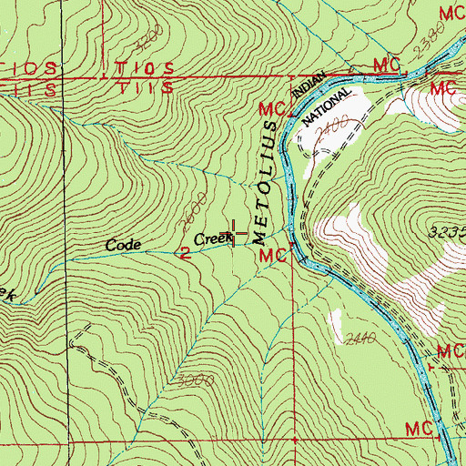 Topographic Map of Code Creek, OR