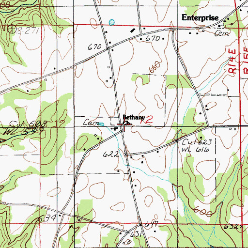 Topographic Map of Bethany Church, AL