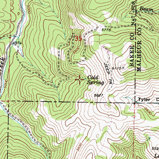 Topographic Map of Cold Spring, OR