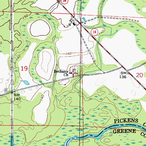 Topographic Map of Bethany Church, AL