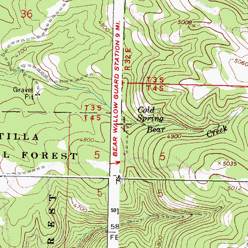 Topographic Map of Cold Spring, OR
