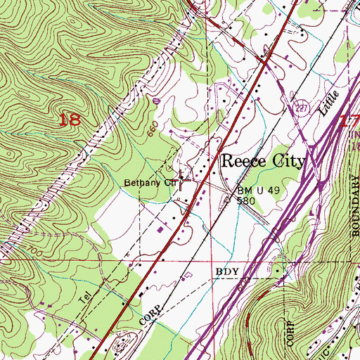 Topographic Map of Bethany Baptist Church, AL