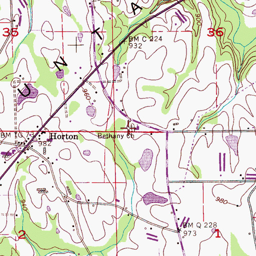 Topographic Map of Bethany Baptist Church, AL