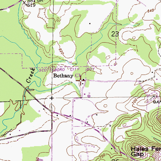 Topographic Map of Bethany Church, AL