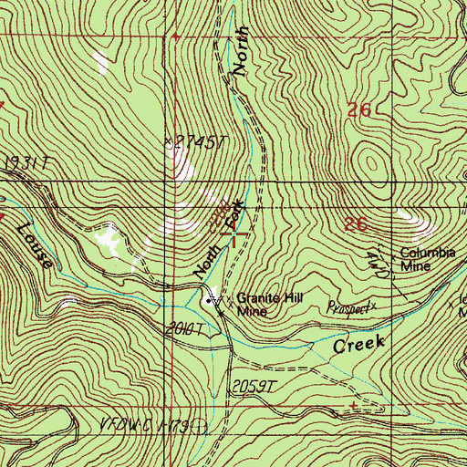 Topographic Map of Columbia Mine, OR