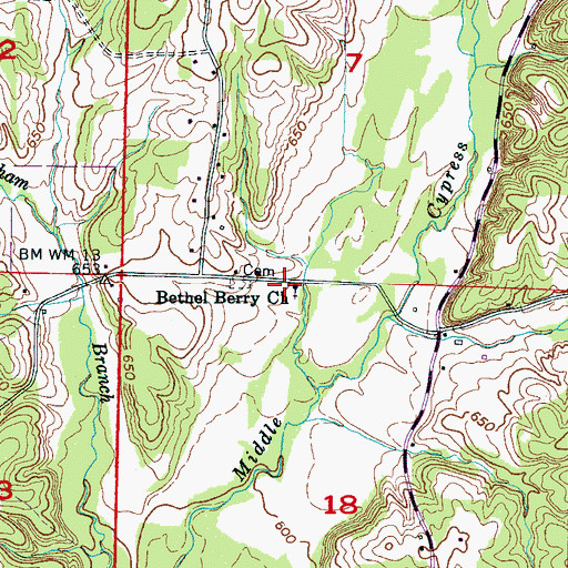 Topographic Map of Bethel Berry Church of Christ, AL
