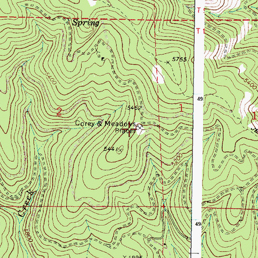 Topographic Map of Corey and Meadow Placer, OR