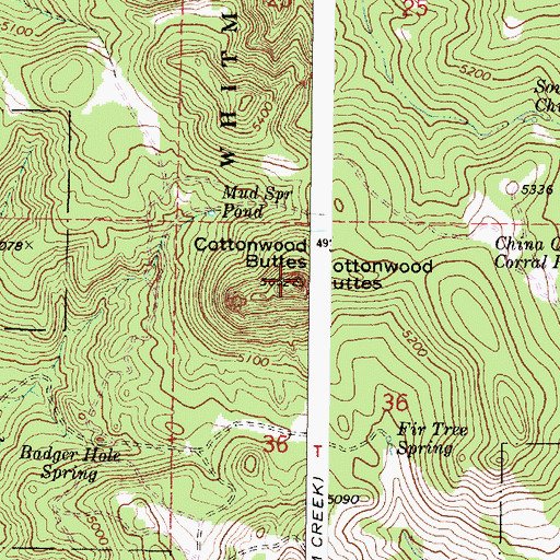 Topographic Map of Cottonwood Buttes, OR