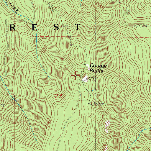 Topographic Map of Cougar Bluffs, OR