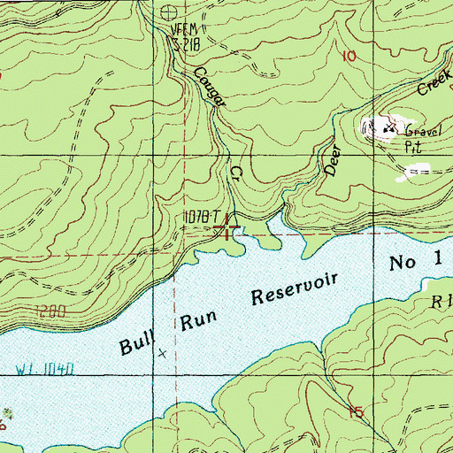 Topographic Map of Cougar Creek, OR