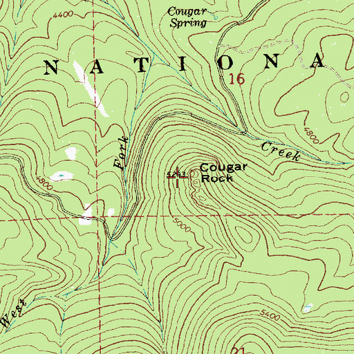 Topographic Map of Cougar Rock, OR