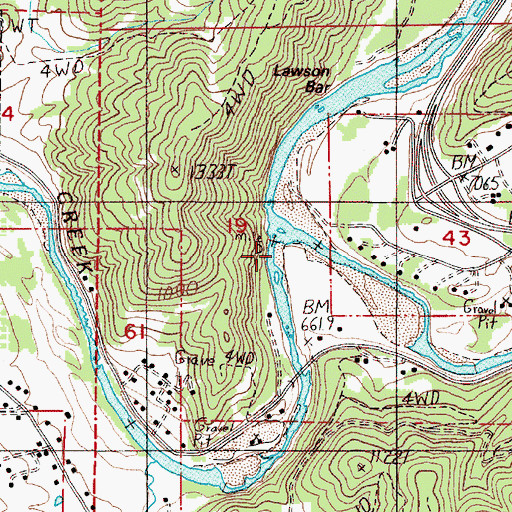 Topographic Map of Cow Creek, OR