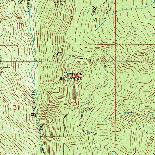 Topographic Map of Cowbell Mountain, OR