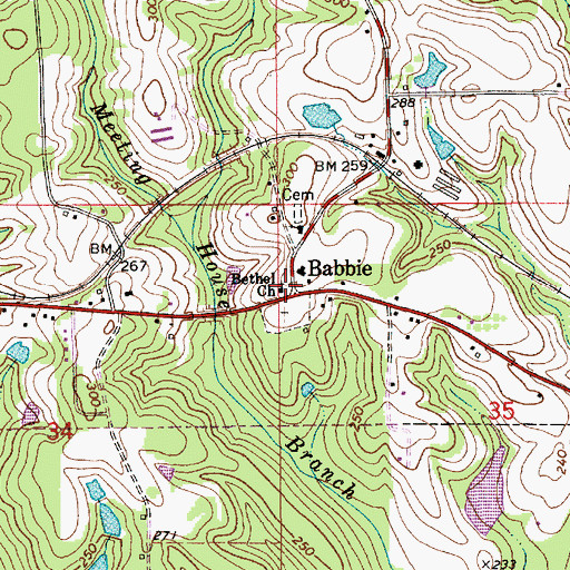 Topographic Map of Babbie Baptist Church, AL